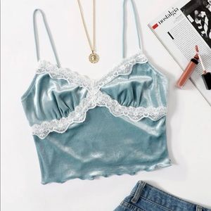 XS Lace Trim Cami Top Light Blue
